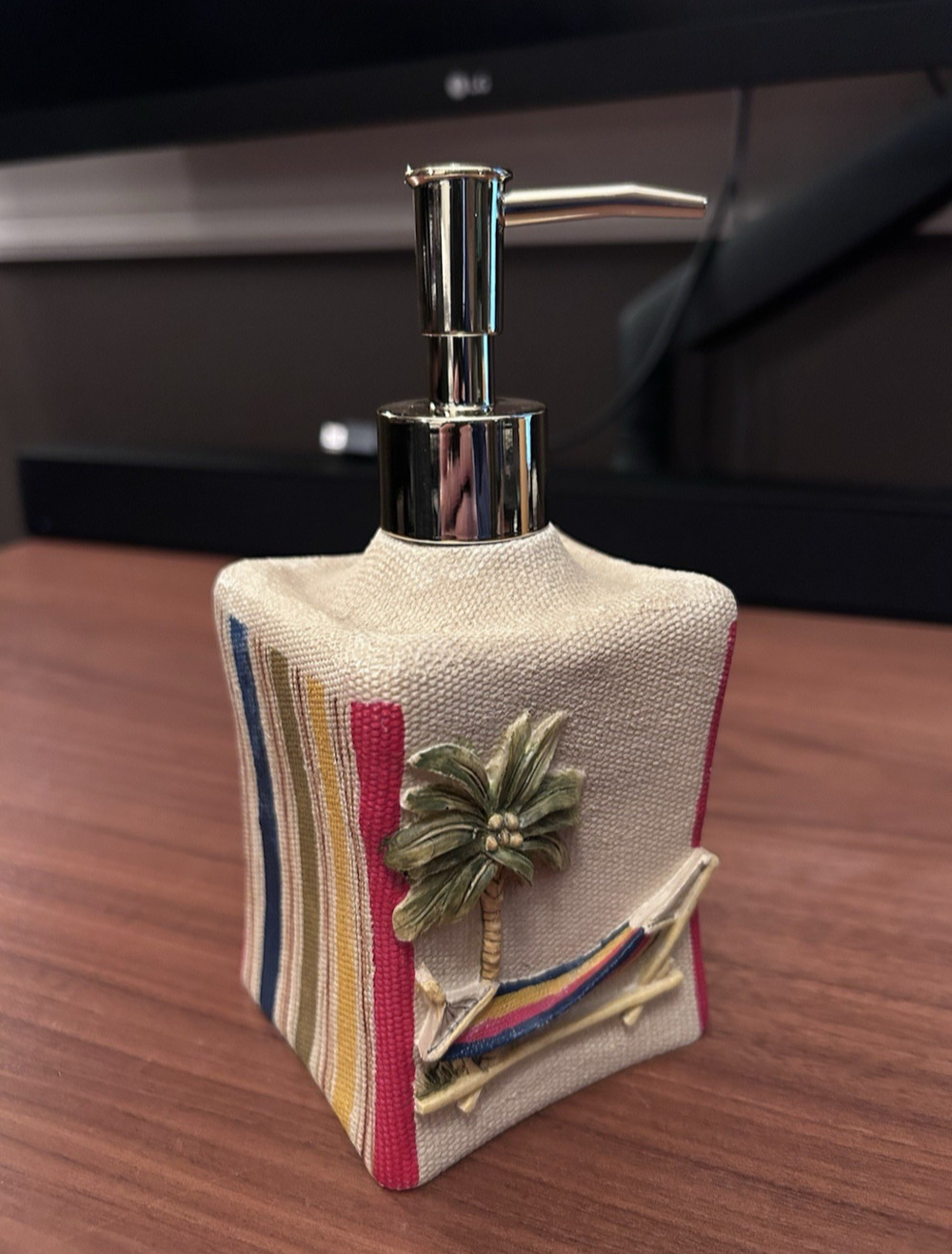 Nautical Croscill Soap / Lotion Dispenser, Resin Beach Palm Tree, Coastal Decor